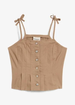bonprix Zweiteiler & Sets|Shirts & Tops^Spaghettiträger-Top aus elastischem Baumwoll-Mix graubraun washed