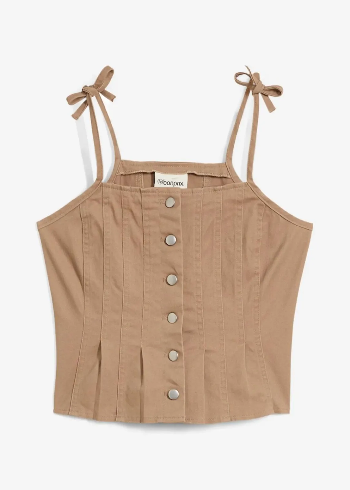 bonprix Zweiteiler & Sets|Shirts & Tops^Spaghettiträger-Top aus elastischem Baumwoll-Mix graubraun washed
