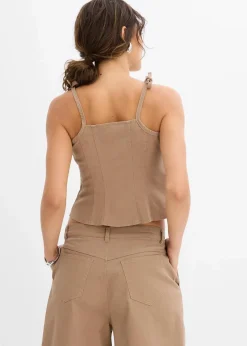 bonprix Zweiteiler & Sets|Shirts & Tops^Spaghettiträger-Top aus elastischem Baumwoll-Mix graubraun washed
