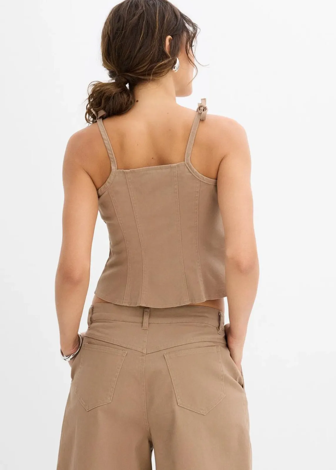 bonprix Zweiteiler & Sets|Shirts & Tops^Spaghettiträger-Top aus elastischem Baumwoll-Mix graubraun washed