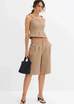 bonprix Zweiteiler & Sets|Shirts & Tops^Spaghettiträger-Top aus elastischem Baumwoll-Mix graubraun washed