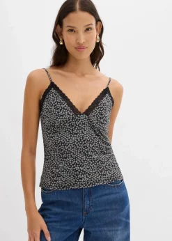 bonprix Shirts & Tops^Spaghettiträger-Top aus Mesh schwarz/weiß geblümt