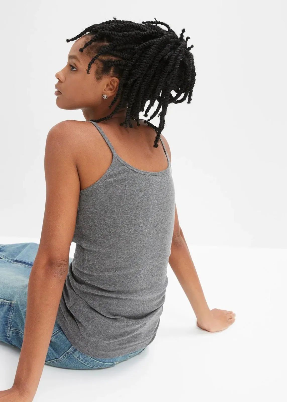 bonprix Shirts & Tops|Basics^Spaghettiträger-Top aus reiner Baumwolle, 2er Pack schwarz + grau meliert