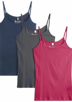 bonprix Shirts & Tops|Basics^Spaghettiträger-Top aus reiner Baumwolle (3er Pack) beerenrot + anthrazit + dunkelblau