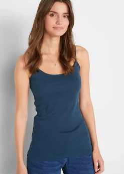 bonprix Shirts & Tops|Basics^Spaghettiträger-Top aus reiner Baumwolle (3er Pack) beerenrot + anthrazit + dunkelblau