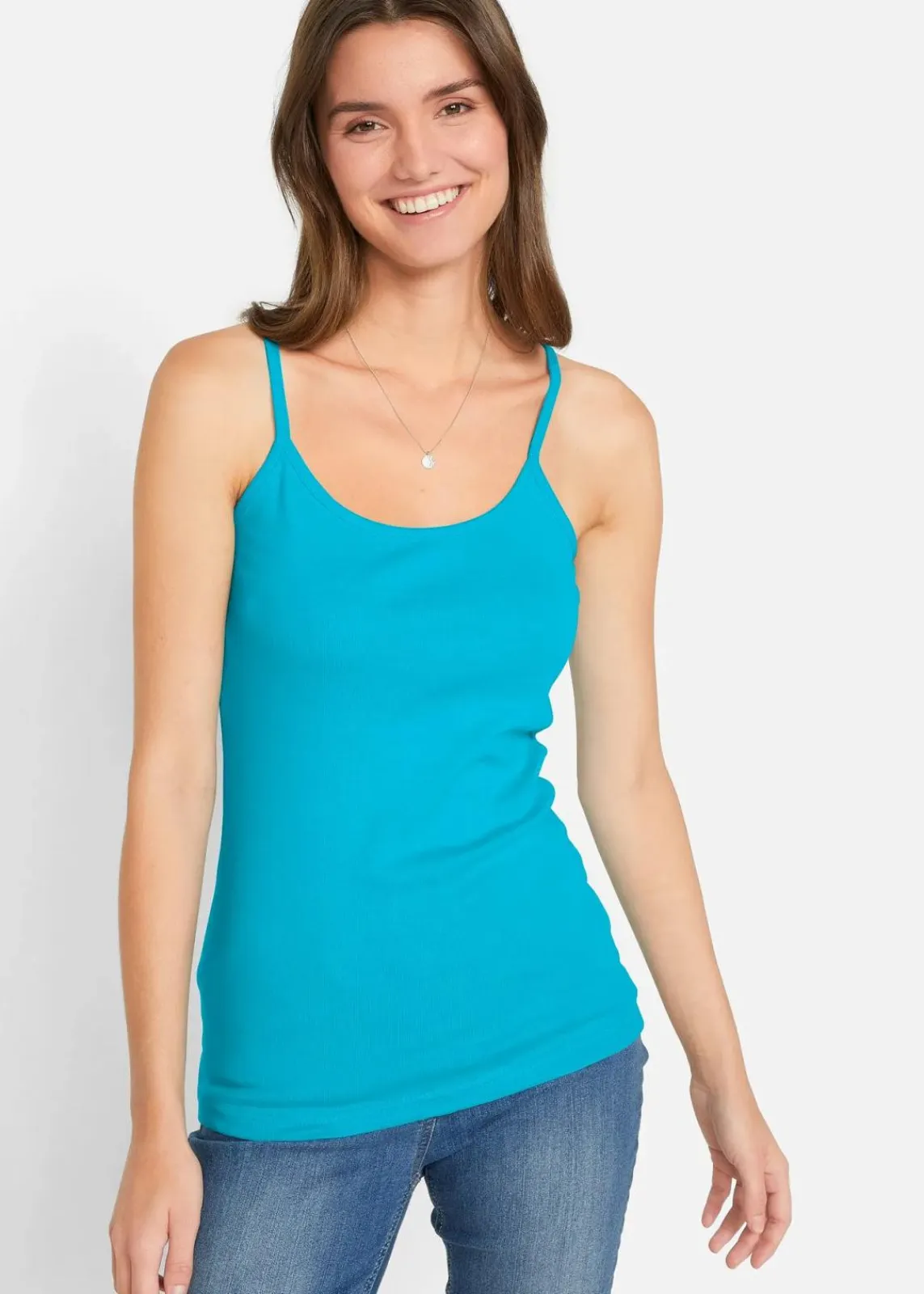 bonprix Shirts & Tops|Basics^Spaghettiträger-Top aus reiner Baumwolle (3er Pack) helllimone + dunkelpink + karibikblau