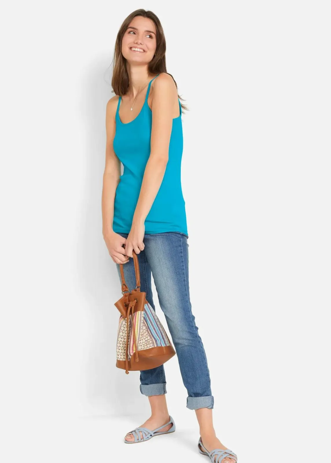 bonprix Shirts & Tops|Basics^Spaghettiträger-Top aus reiner Baumwolle (3er Pack) helllimone + dunkelpink + karibikblau