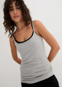 bonprix Shirts & Tops|Basics^Spaghettiträger-Top aus reiner Baumwolle (3er Pack) weiß + hellgrau meliert + schwarz