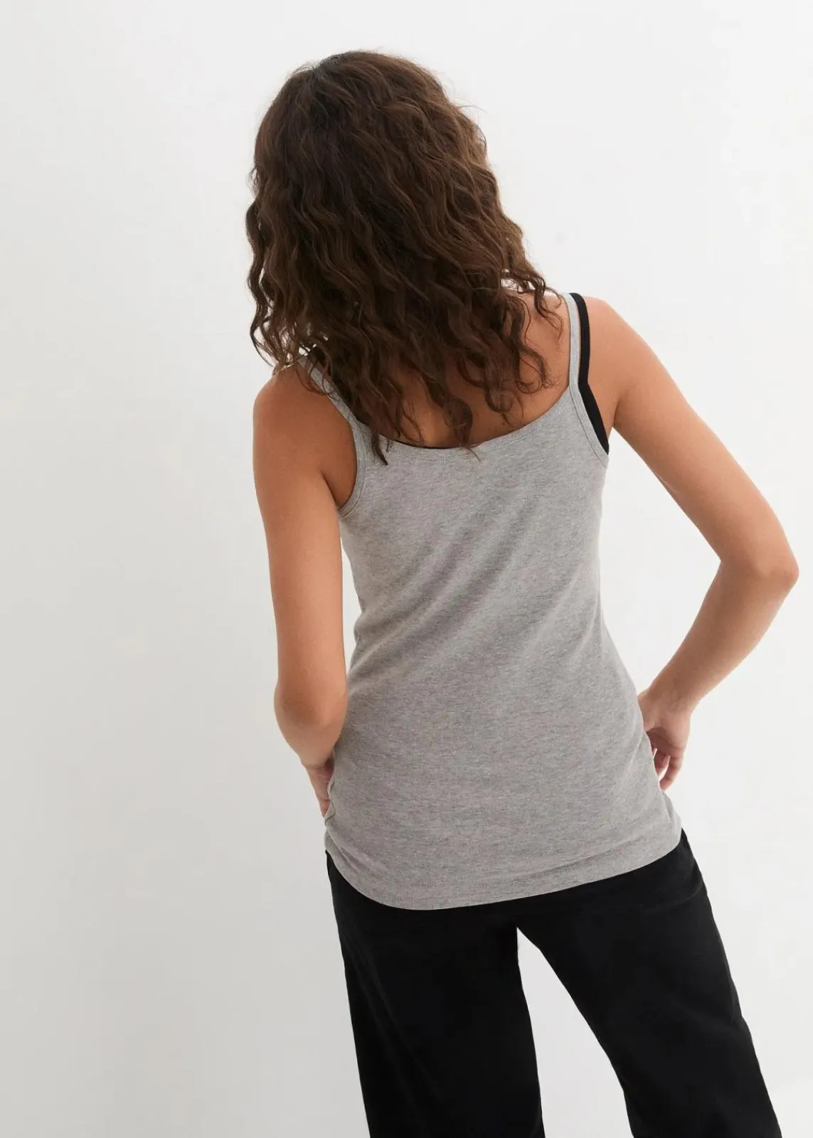 bonprix Shirts & Tops|Basics^Spaghettiträger-Top aus reiner Baumwolle (3er Pack) weiß + hellgrau meliert + schwarz