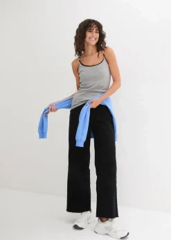 bonprix Shirts & Tops|Basics^Spaghettiträger-Top aus reiner Baumwolle (3er Pack) weiß + hellgrau meliert + schwarz