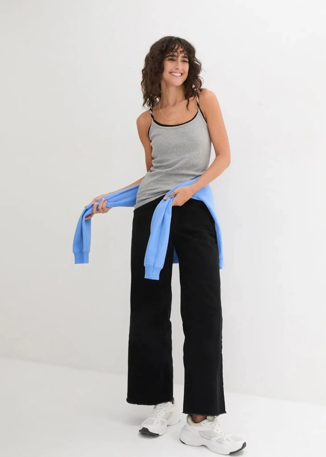 bonprix Shirts & Tops|Basics^Spaghettiträger-Top aus reiner Baumwolle (3er Pack) weiß + hellgrau meliert + schwarz