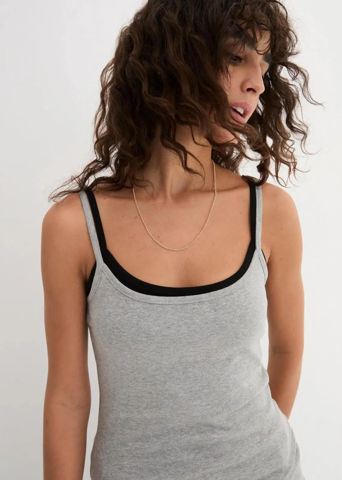 bonprix Shirts & Tops|Basics^Spaghettiträger-Top aus reiner Baumwolle (3er Pack) weiß + hellgrau meliert + schwarz