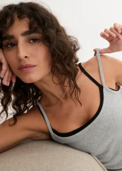 bonprix Shirts & Tops|Basics^Spaghettiträger-Top aus reiner Baumwolle (3er Pack) weiß + hellgrau meliert + schwarz