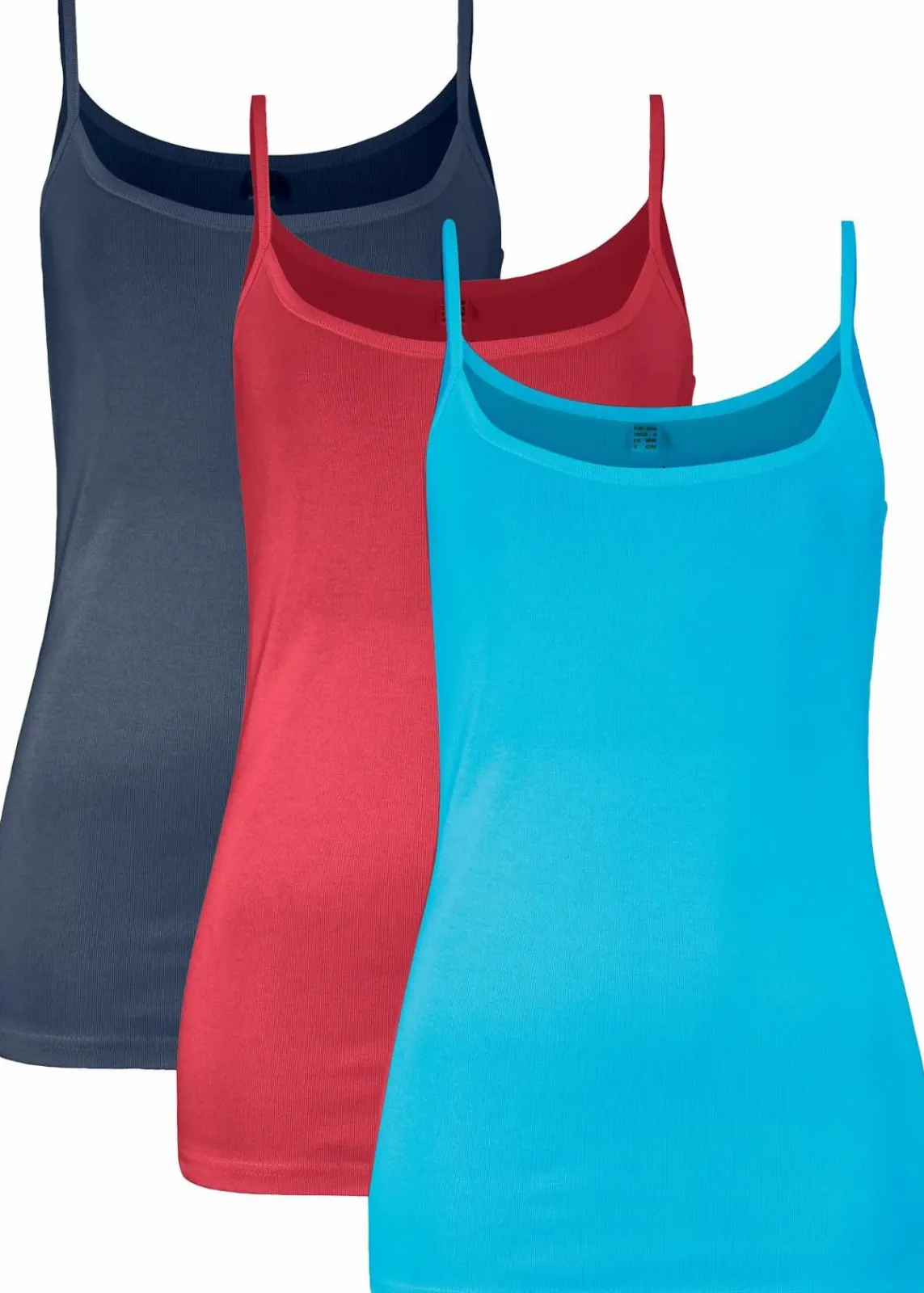 bonprix Shirts & Tops|Basics^Spaghettiträger-Top aus reiner Baumwolle (3er Pack) abendrot + türkis + dunkelblau
