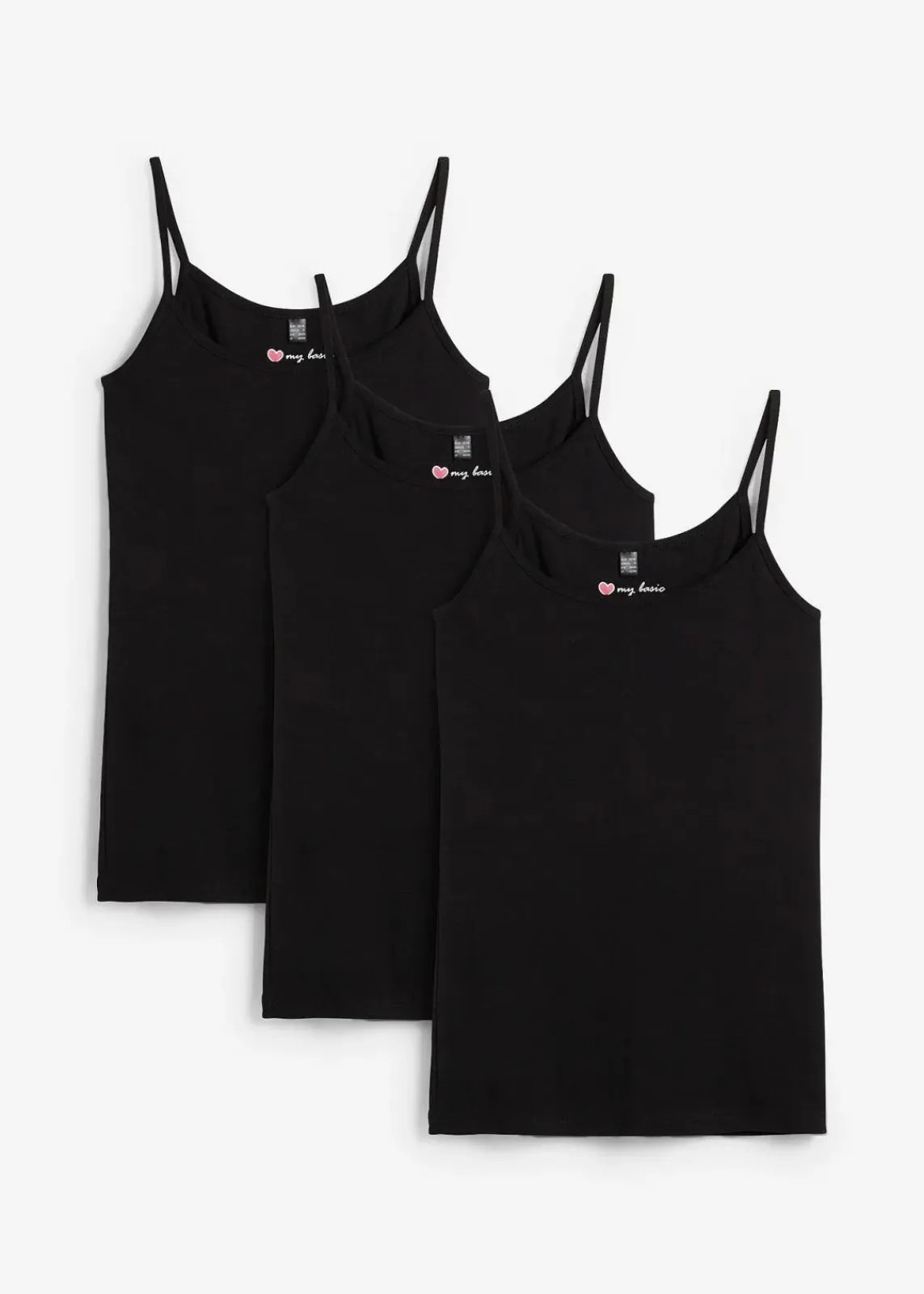 bonprix Wäsche·Unterhemden|Bekleidung·Röcke^Spaghettiträger-Top aus reiner Baumwolle (3er Pack) schwarz + schwarz + schwarz