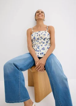 bonprix Shirts & Tops^Spaghettiträger-Top aus strukturiertem Crêpe wollweiß floral
