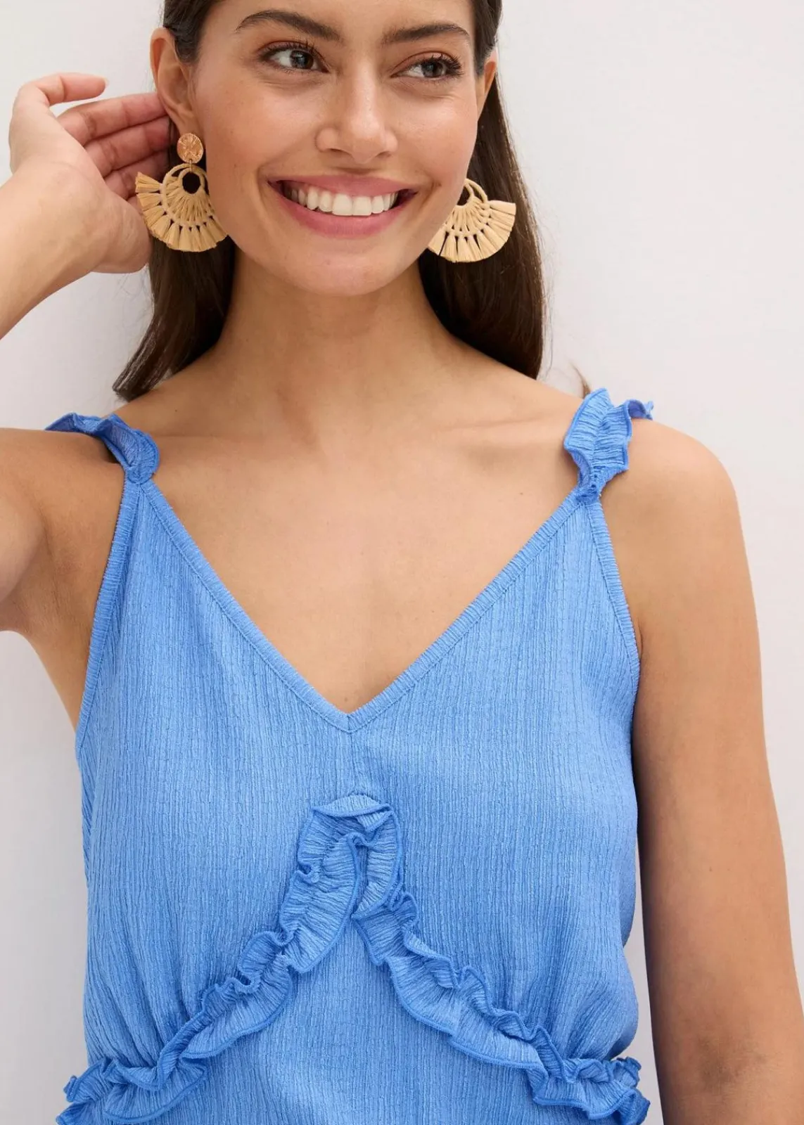 bonprix Shirts & Tops^Spaghettiträger-Top mit Rüschen mittelblau