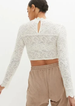 bonprix Bekleidung·Jacken & Mäntel|Blusen & Tuniken^Spitze-Dirndlbluse, langarm wollweiß