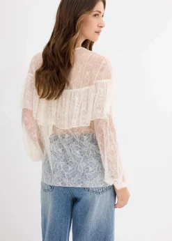 bonprix Bekleidung·Jacken & Mäntel|Blusen & Tuniken^Spitzenbluse wollweiß