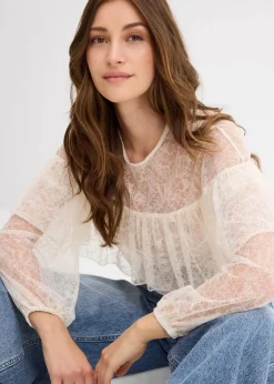 bonprix Bekleidung·Jacken & Mäntel|Blusen & Tuniken^Spitzenbluse wollweiß