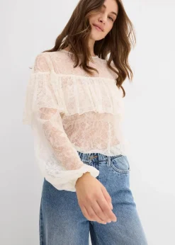 bonprix Bekleidung·Jacken & Mäntel|Blusen & Tuniken^Spitzenbluse wollweiß