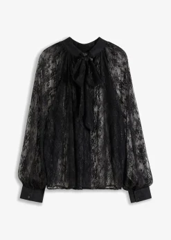 bonprix Bekleidung·Jacken & Mäntel|Blusen & Tuniken^Spitzenbluse mit leichter Transparenz schwarz