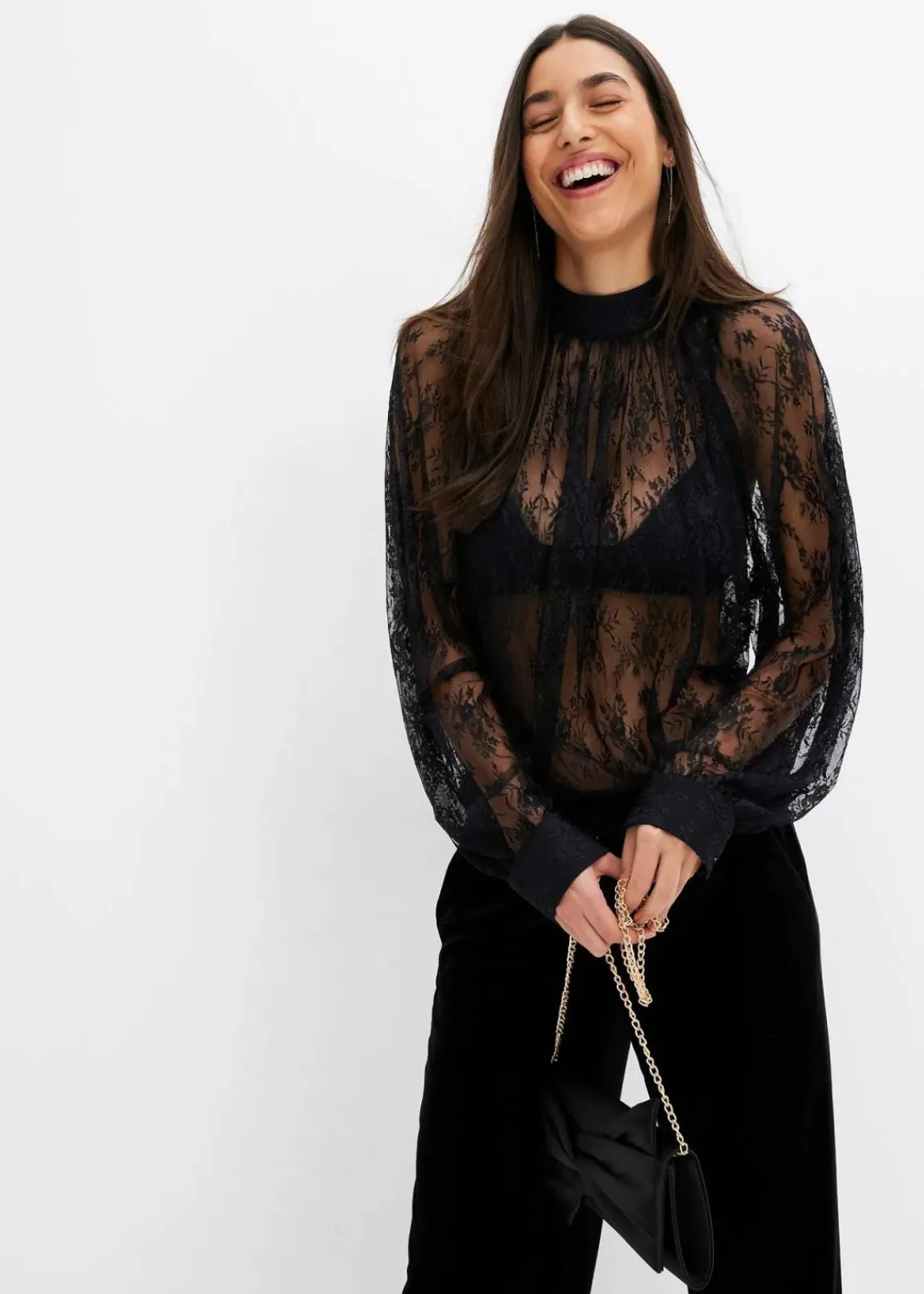 bonprix Bekleidung·Jacken & Mäntel|Blusen & Tuniken^Spitzenbluse mit leichter Transparenz schwarz