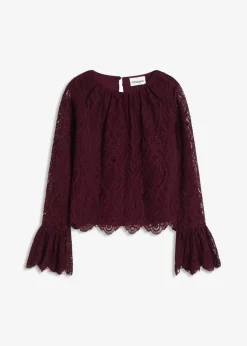 bonprix Bekleidung·Jacken & Mäntel|Blusen & Tuniken^Spitzen-Bluse mit Volants weinrot