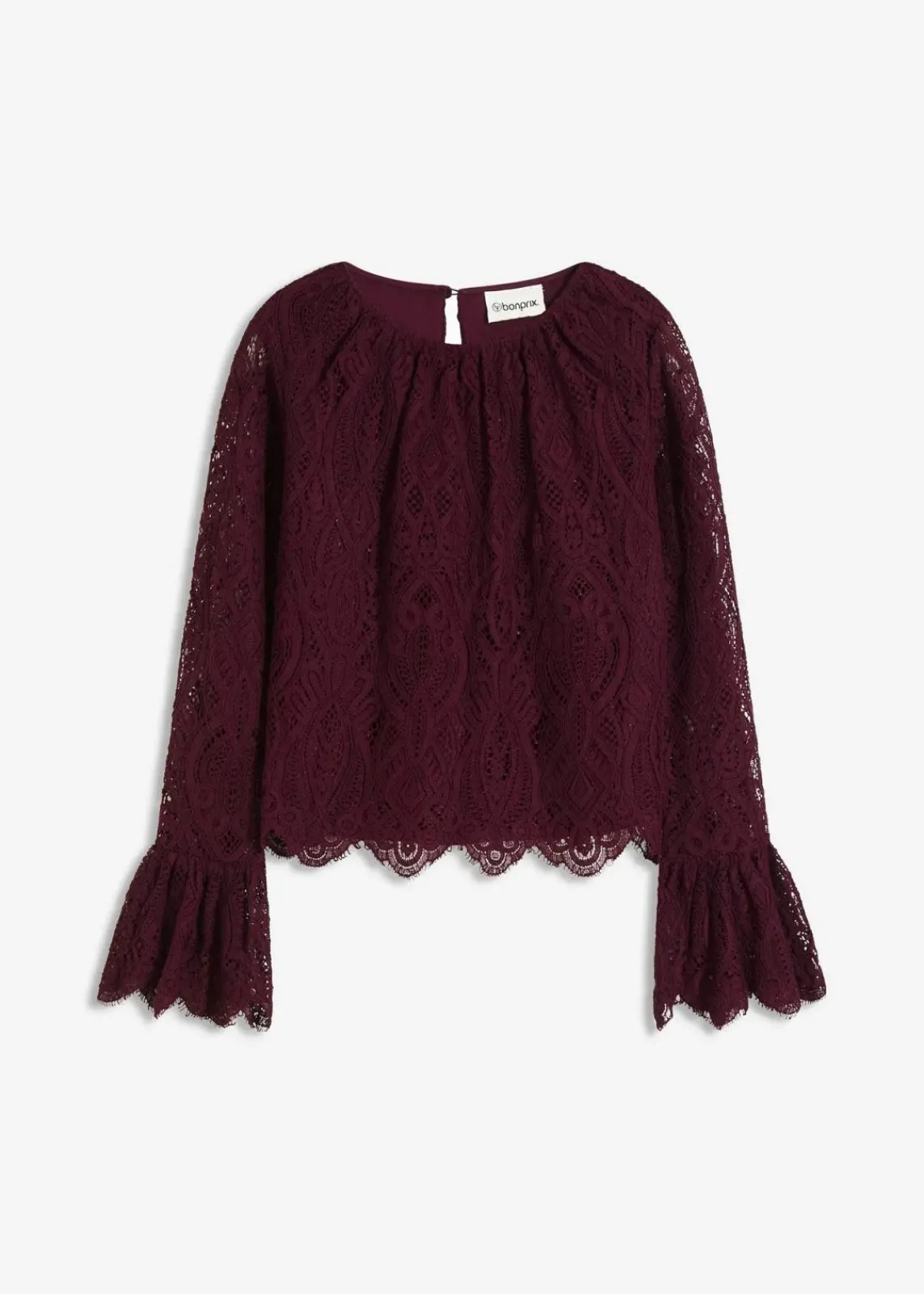 bonprix Bekleidung·Jacken & Mäntel|Blusen & Tuniken^Spitzen-Bluse mit Volants weinrot
