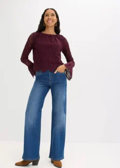 bonprix Bekleidung·Jacken & Mäntel|Blusen & Tuniken^Spitzen-Bluse mit Volants weinrot