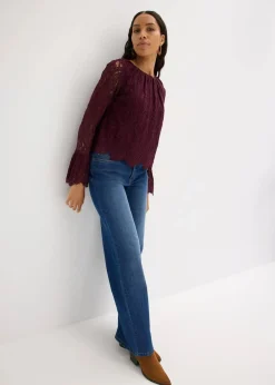 bonprix Bekleidung·Jacken & Mäntel|Blusen & Tuniken^Spitzen-Bluse mit Volants weinrot