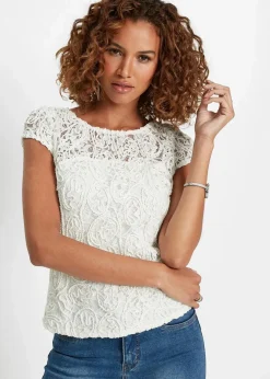bonprix Bekleidung·Jacken & Mäntel|Blusen & Tuniken^Spitzen-Blusenshirt wollweiß