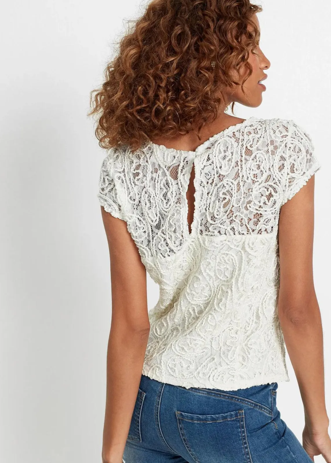 bonprix Bekleidung·Jacken & Mäntel|Blusen & Tuniken^Spitzen-Blusenshirt wollweiß