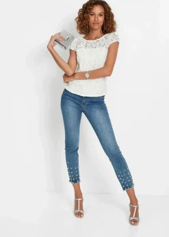 bonprix Bekleidung·Jacken & Mäntel|Blusen & Tuniken^Spitzen-Blusenshirt wollweiß