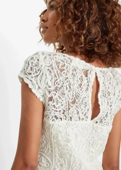 bonprix Bekleidung·Jacken & Mäntel|Blusen & Tuniken^Spitzen-Blusenshirt wollweiß
