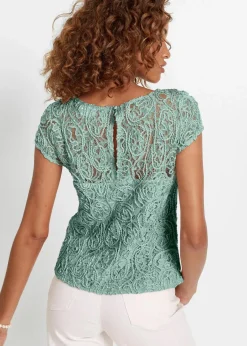 bonprix Blusen & Tuniken|Bekleidung·Jacken & Mäntel^Spitzen-Blusenshirt pastellgrün