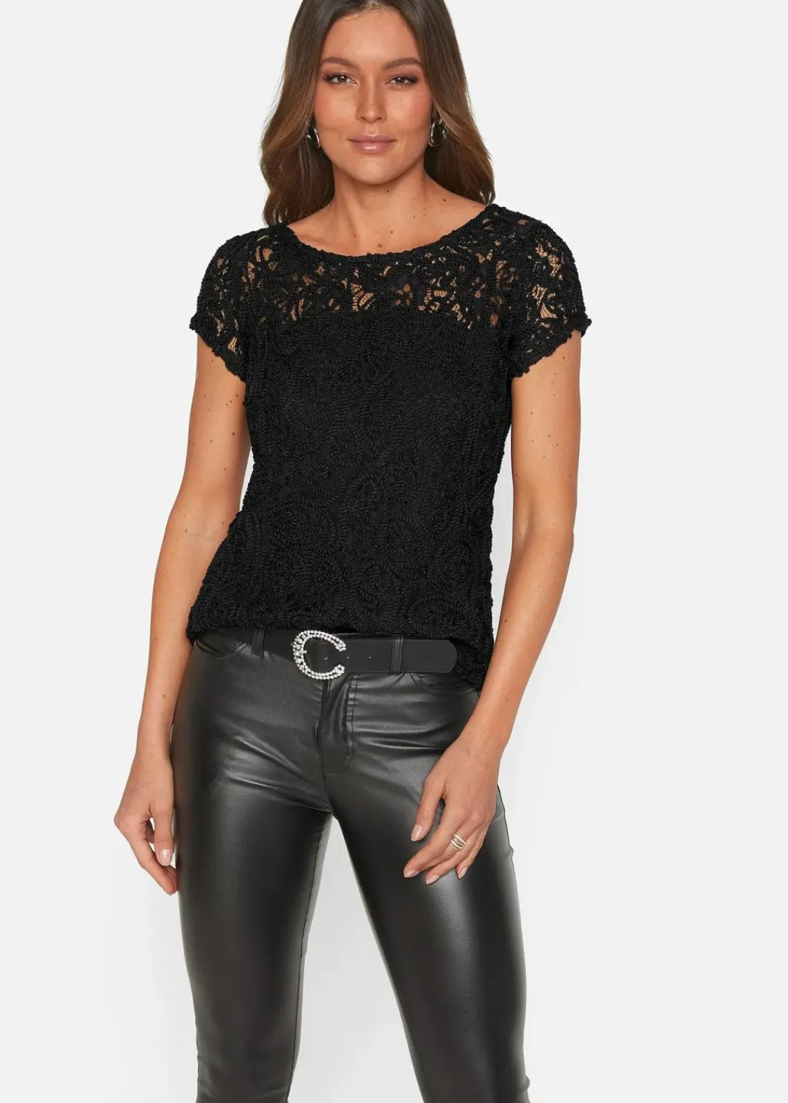 bonprix Blusen & Tuniken|Bekleidung·Jacken & Mäntel^Spitzen-Blusenshirt schwarz