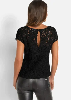 bonprix Blusen & Tuniken|Bekleidung·Jacken & Mäntel^Spitzen-Blusenshirt schwarz