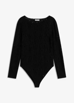 bonprix Shirts & Tops^Spitzenbody mit flauschiger Oberfläche schwarz