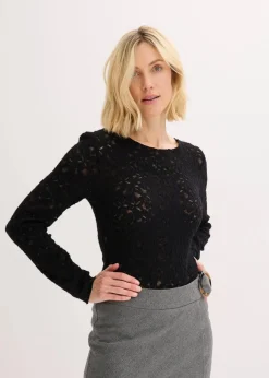 bonprix Shirts & Tops^Spitzenbody mit flauschiger Oberfläche schwarz