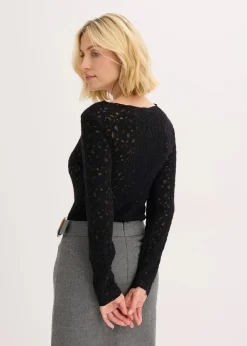 bonprix Shirts & Tops^Spitzenbody mit flauschiger Oberfläche schwarz