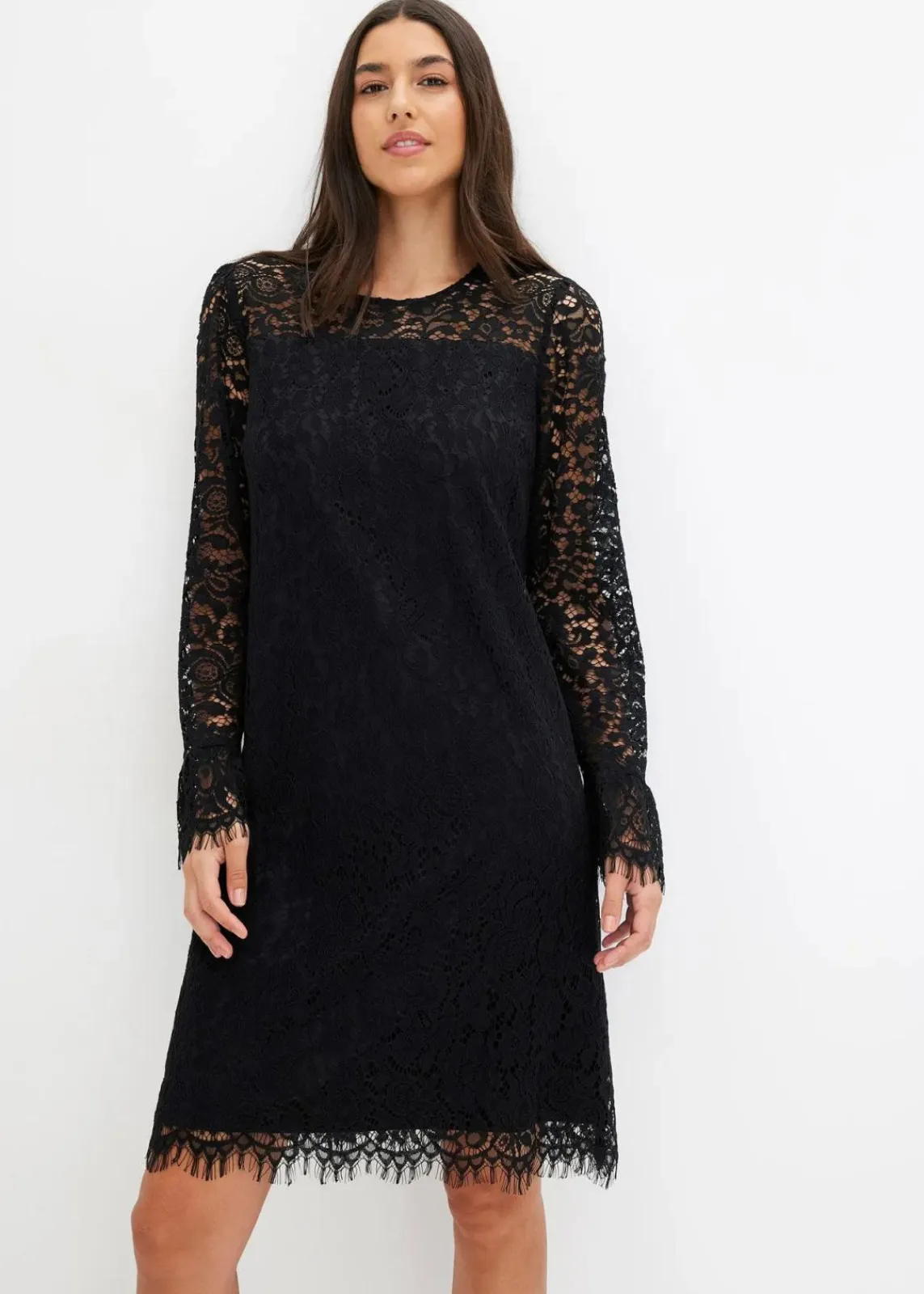bonprix Kleider|Bekleidung·Pullover & Strickjacken^Spitzenkleid schwarz