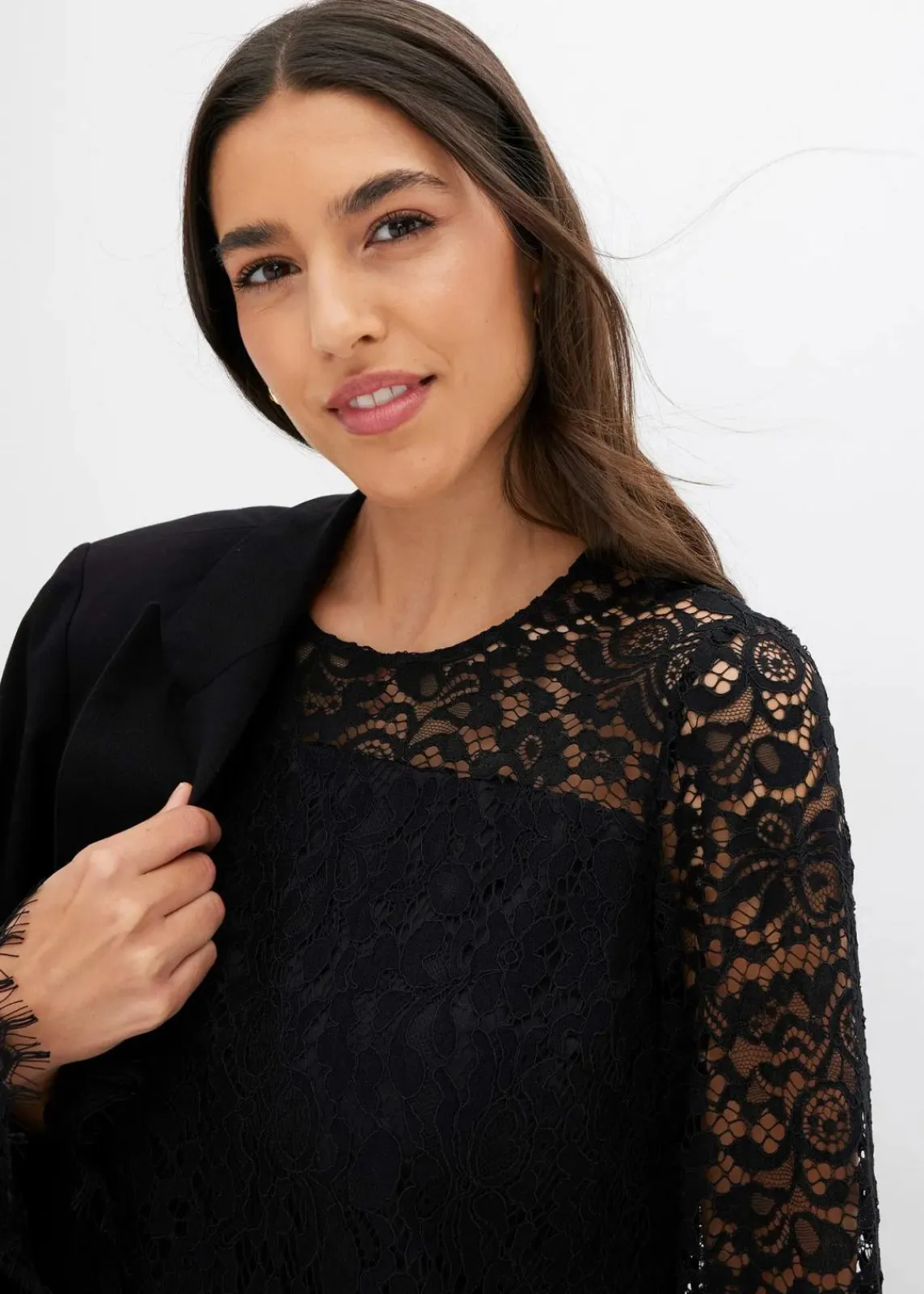 bonprix Kleider|Bekleidung·Pullover & Strickjacken^Spitzenkleid schwarz