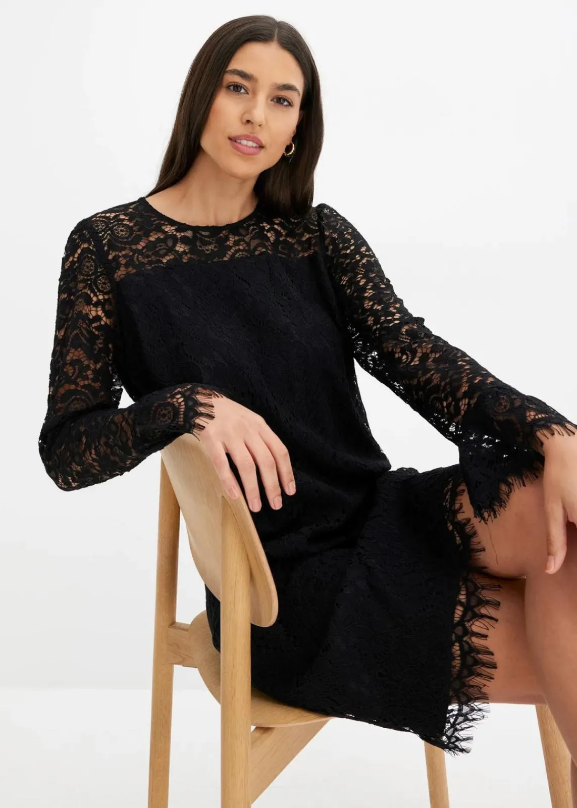 bonprix Kleider|Bekleidung·Pullover & Strickjacken^Spitzenkleid schwarz