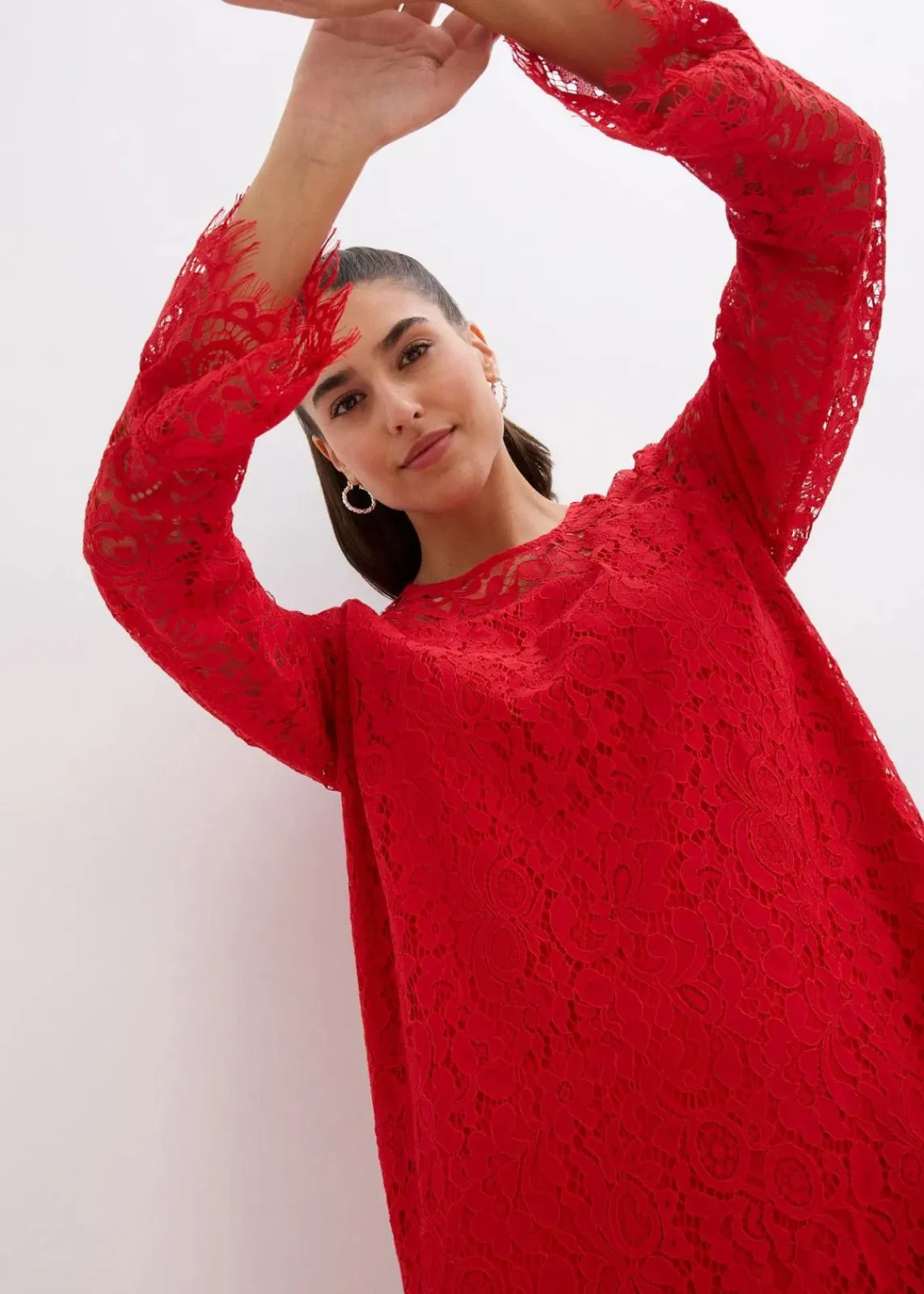 bonprix Bekleidung·Pullover & Strickjacken|Kleider^Spitzenkleid salsarot