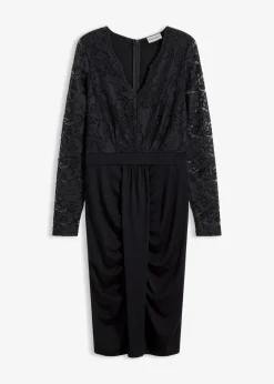 bonprix Bekleidung·Pullover & Strickjacken|Kleider^Spitzenkleid mit Drapierung schwarz