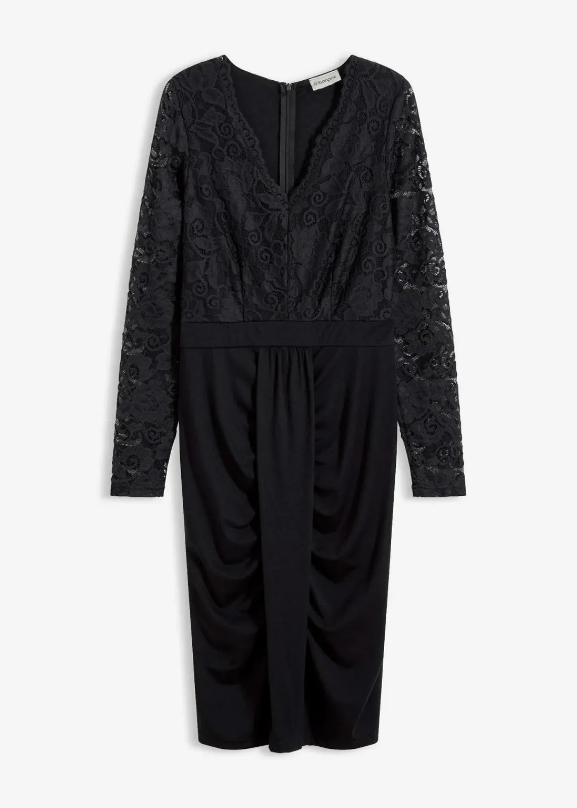 bonprix Bekleidung·Pullover & Strickjacken|Kleider^Spitzenkleid mit Drapierung schwarz