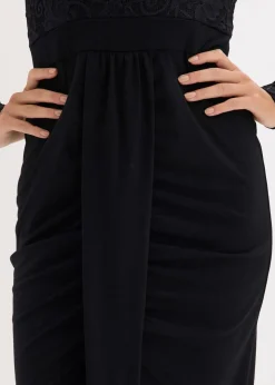 bonprix Bekleidung·Pullover & Strickjacken|Kleider^Spitzenkleid mit Drapierung schwarz