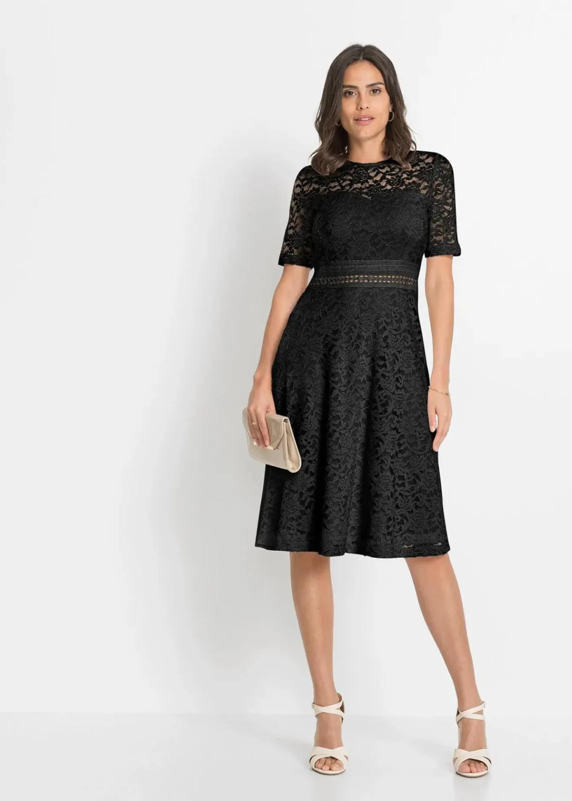 bonprix Festliche Mode|Kleider^Spitzenkleid mit Häkeleinsatz schwarz