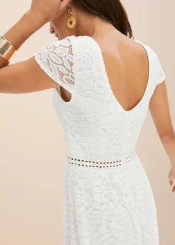 bonprix Kleider^Spitzenkleid mit Häkel-Einsatz in der Taille wollweiß